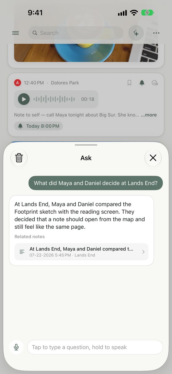 Ask: a question answered from your own notes