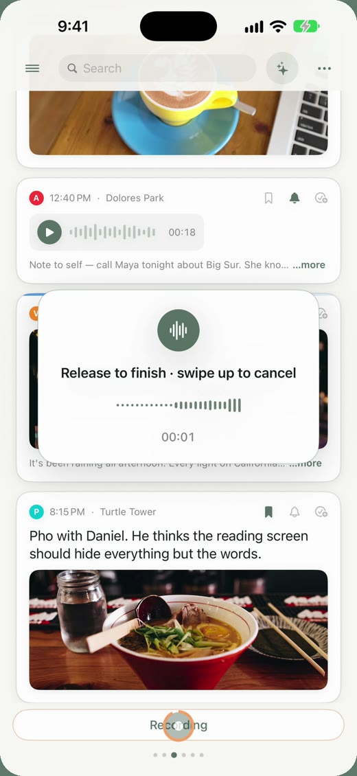 Recording a voice note by holding the button